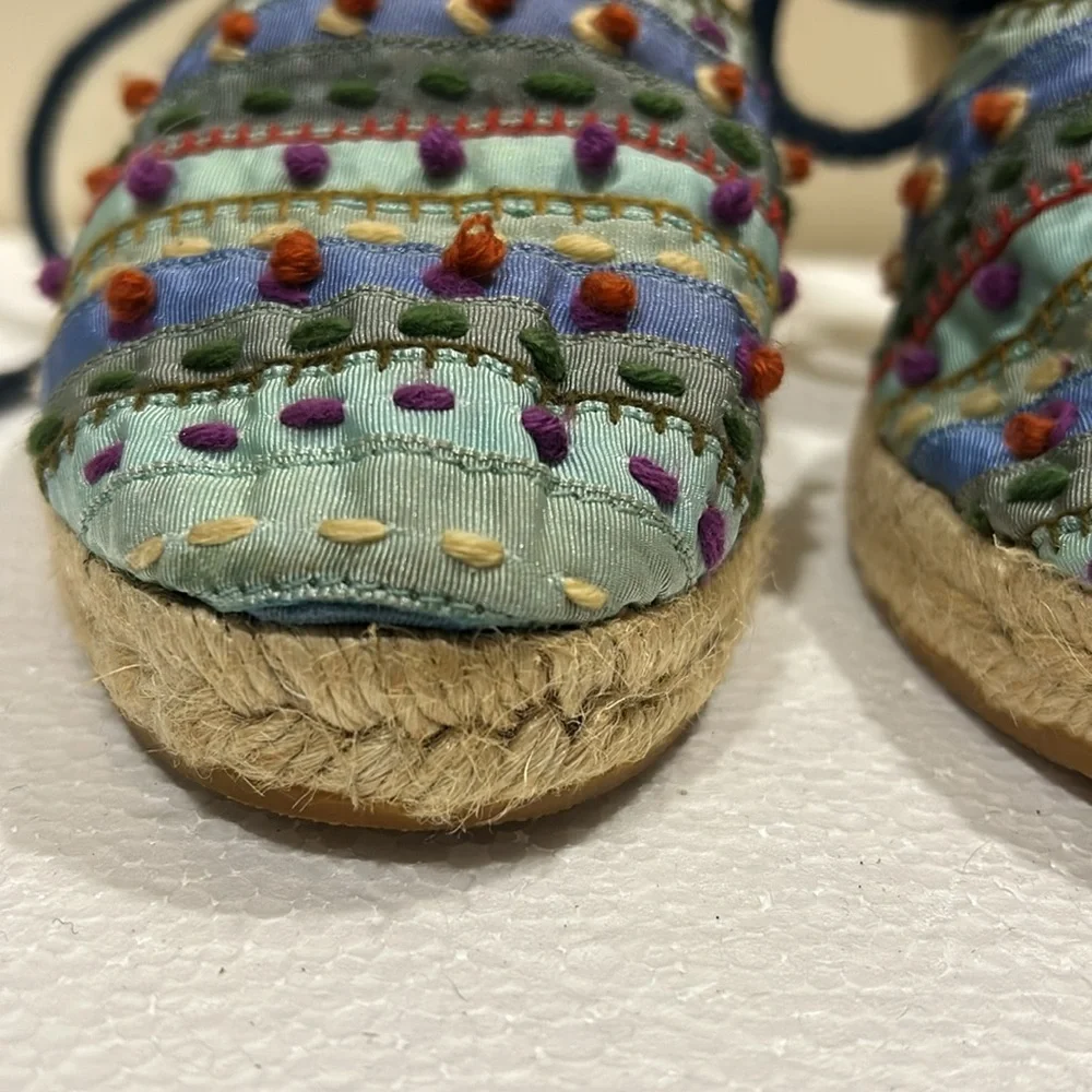Apepazza Embellished Wedge Espadrilles Sandals round toe ankle ties size 9 (40)